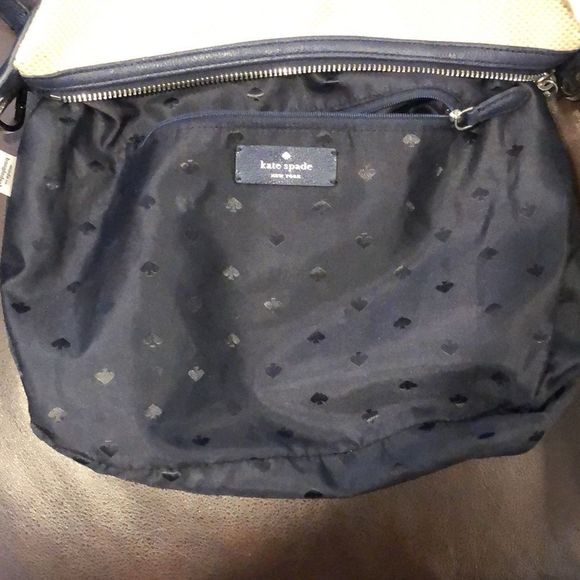 KATE SPADE Navy Leather & Woven Tote Crossbody Shoulder Bag Two Straps Included - Picture 14 of 15